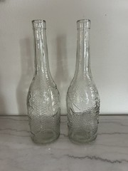 Nice! Set Of 2 Vintage Wine Bottles, Clear Glass Embossed Grapes & Leaves 12”