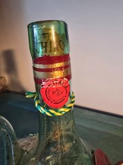 Vtg RARE Chanti Spada Wine Bottle Decanter Wicker Blown Green Glass Ice Chamber