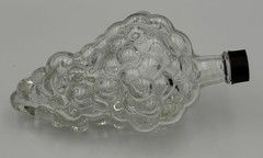 Vintage Clear Glass Grape Cluster Figural Bottle Decanter with Black Screw Cap