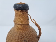 Vintage Portugal Wine Bottle Wicker Wrapped Empty Glass Bottle BIN27