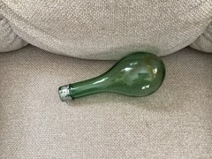 Antique Hand Blown Green Glass Wine Bottle Round Bottom 6 1/2”