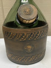 Vintage 1930’s Hand blown Leather Wrap Italian Green Glass Decanter Wine Bottle