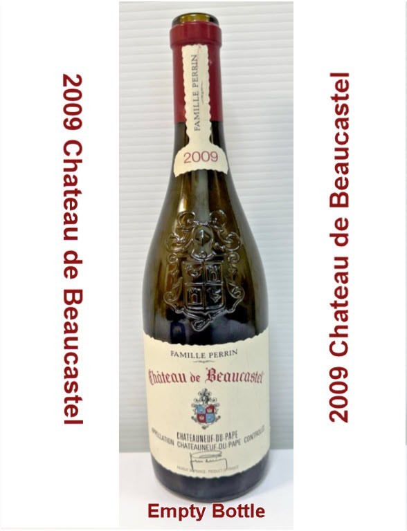 2009 Chateau de Beaucastel Wine Empty Bottle Embossed Crest 750 ml