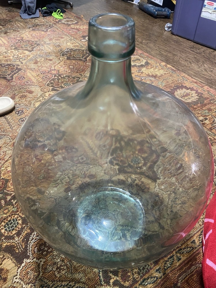 Huge Vtg Demijohn Jug Green Glass Italian Wine Bottle Mid Century MCM Carboy 20”