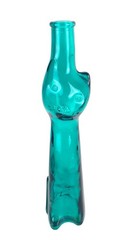 Rheinhessen Riesling Cat Figural Glass Bottle Teal Blue 13.5&Prime; Tall