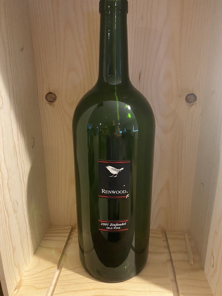 RARE Empty 3 Liter Bottle Of Renwood 2001 zinfandel
