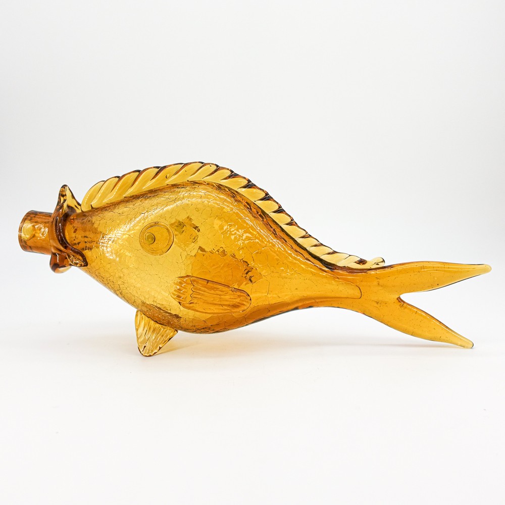 Vtg Amber Fish-Shaped Figural Collectible Wine Liquor Bottle Italy Self-Standing