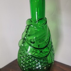 Vintage Fish Shaped Dark Green Glass Italian Wine Bottle Decanter 13&Prime;H F Mark