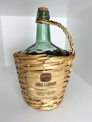 Vintage Farmhouse Demijohn Wine Bottle Aqua Glass, Wicker Wrapped, 12” Tall