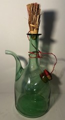 Vtg. Italian Hand Blown Green Glass Wine Decanter w/ice Chamber Stopper 13&Prime; MCM