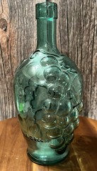 Clear Blue Green Grape Vineyard Design Wine Bottle 9” tall Rare Vintage