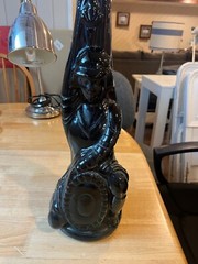VINTAGE New Italian Green Glass CHIANTI Wine Bottle Warrior Design 44&Prime; Tall