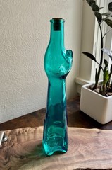 Rheinhessen Riesling Cat Bottle Teal Blue Green Figural Glass Germany Vintage