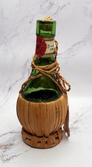 VTG Melini Chianti Classico 1968 Green Wine Bottle w/Wicker Basket 8 Fl Oz w/tag