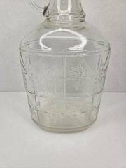 Vtg 1/2 Gal. Glass Wine Decanter Embossed Grape/Vine Design Bottle w/Lid Handle