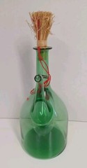 Vintage MCM Italian Hand Blown Green Wine Decanter w/ice Chamber Stopper 13&Prime; EUC