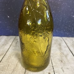 VTG Cobalt Biege European Wine Bottle With Embossed Grapes And Leaves 12.3”