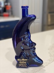 Blue Moon Riesling 500ml Blue Glass Collectible Wine Bottle Moon Face Design
