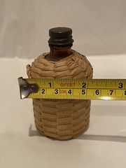 Small Antique Wicker Wrapped Brown Glass Bottle