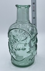 Vintage pressed green glass wine bottle, Embossed seal, Unique Shape, Canada