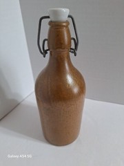 Vintage Stoneware Beer Bottle & Lancers Portugal Wine Bottle Painted Glass