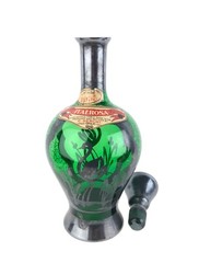 1953 Silver Overlay Swan Pond Design Green Glass ItalRosa Wine Bottle w/ Labels