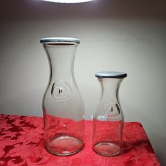 Vintage Paul Masson 10” and 7&Prime; Glass Wine Carafe Embossed w/ Since 1852