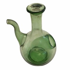 VNTG Italian Hand Blown Green Glass Wine Decanter W/Ice Chamber & Straw Corks
