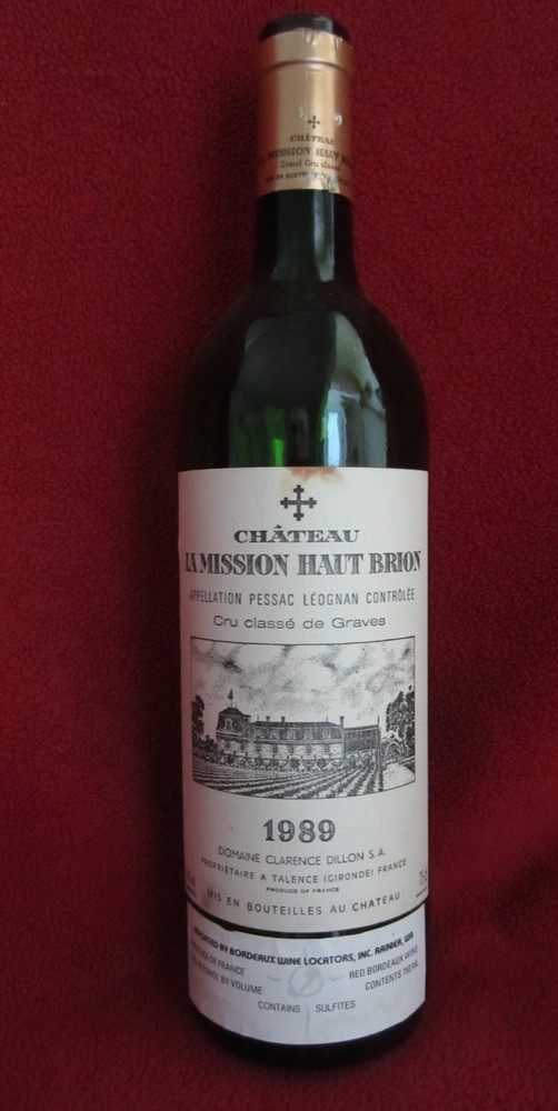 1989 Chateau La Mission Haut Brion empty wine bottle no cork