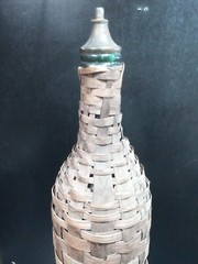 Vintage Large Wicker Wrapped Glass 24” Green Wine Bottle lamp Parts Repair