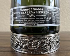 Wine Cava Bottle Empty Segura Viudas Brut Reserva Heredad W/Sterling Silver Deco
