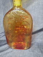 Vintage Amberina Glass Embossed Decanter Bottle Grape Design round Bubble top 14