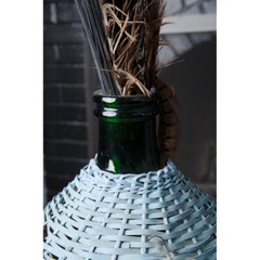 Carboy Demijohn Green Glass Wine Bottle In Blue Wicker Basket Vintage
