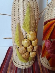 Wicker Rattan Straw Wine Bottle Carrier Holder Tiki Bar Floral Vintage