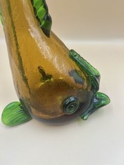 Vintage 1968 Nello Gori Orvieto Blown Crackle Glass Fish Wine Bottle 12”