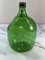 Vintage Green Glass 3 Liter Decanter Jug With Ring Handle And Cap 10.75” x 6.5”