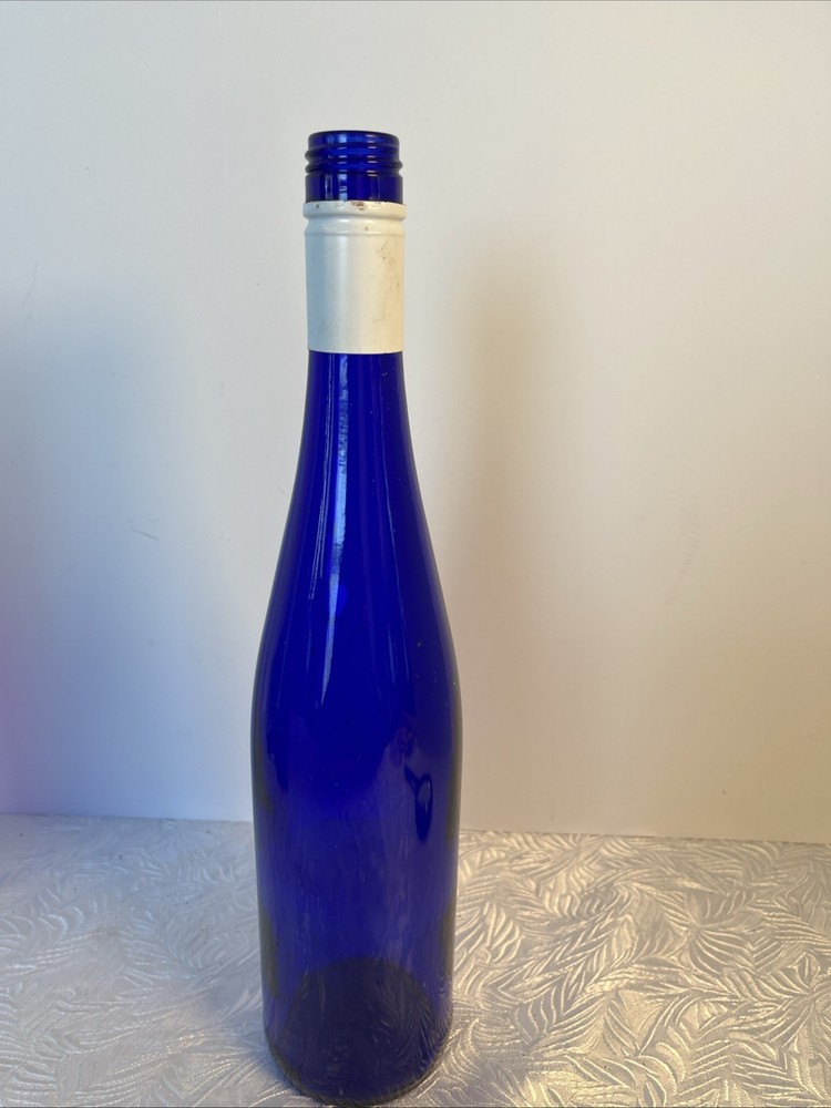 Vintage Cobalt Blue Wine Glass Wine Bottle 13” Tall