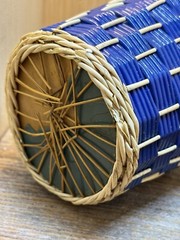 Vintage Blue Woven Wine Bottle Jug with Lid Wrapped-Albania