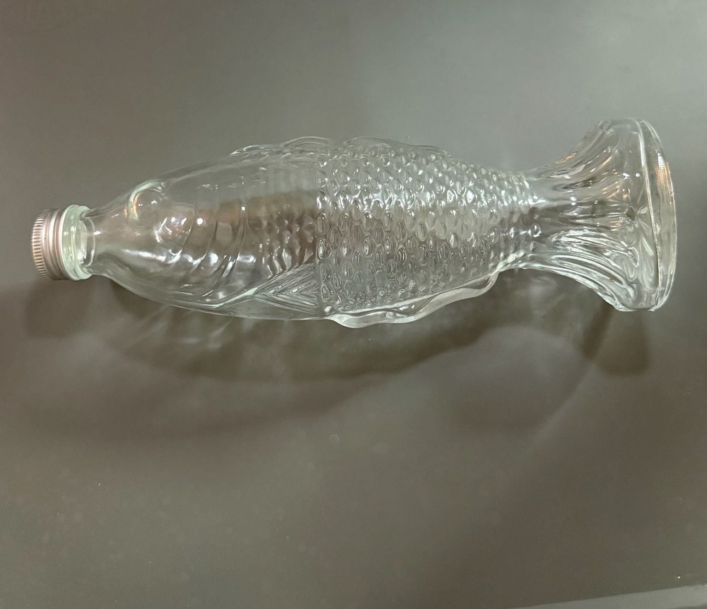 Vintage Cevin Clear Glass Fish Shaped Chianti Wine Bottle