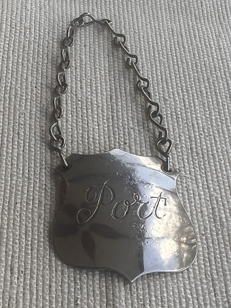 Antique Port Wine Bottle Shield Silver Finished