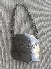 Antique Port Wine Bottle Shield Silver Finished