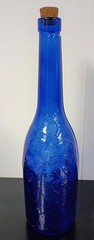 Vintage AM Cobalt Blue Glass Wine Bottle 12&Prime; Tall Embossed Grapes Leaves Cork