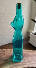 Rheinhessen Riesling Cat Bottle Teal Blue Green Figural Glass Germany Vintage