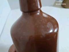 Vintage Stoneware Beer Bottle & Lancers Portugal Wine Bottle Painted Glass