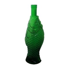 Vintage Fish Shaped Dark Green Glass Italian Wine Bottle Decanter 13&Prime;H F Mark