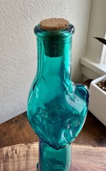 Rheinhessen Riesling Cat Bottle Teal Blue Green Figural Glass Germany Vintage
