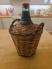VINTAGE MARQUES De OLIVAR 1964 GREEN GLASS DEMIJOHN WINE BOTTLE w/HANDLES