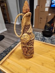 Vintage Moldova Fancy Ceramic Covered Wine Bottle.