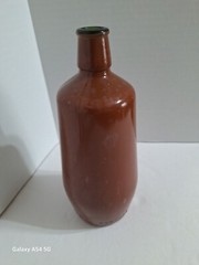 Vintage Stoneware Beer Bottle & Lancers Portugal Wine Bottle Painted Glass