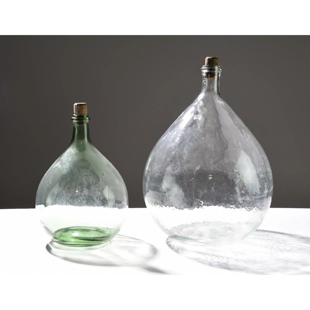 2 French Demijohn Glass Bottles Vintage-Style Decorative Jars for Wine & Liquor